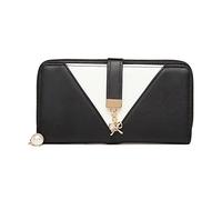 Miss Lulu Women's Wallet Purse Elegant V-Look PU Leather with Zipper and Card Holder - Unique Wallet in Tri-Colour Blocking- Ladies Bag for Spring and Summer (Black)
