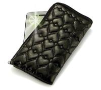 "Miss" Luxurious Padded Wallet / Holder with Carrying Strap with "Dreamer" no. 10003 Gliter Phone Charm for T-Mobile Wing . Unique Zipped Pouch / Case / Skin / Holster for Mobile Phone and Credit Cards - Black .