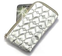 "Miss" Luxurious Padded Wallet / Holder with Carrying Strap with "Dreamer" no. 10009 Gliter Phone Charm for LG Xenon . Unique Zipped Pouch / Case / Skin / Holster for Mobile Phone and Credit Cards - Silver .