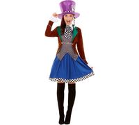 Miss Mad Hatter Costume Adults Alice Fairy Tale Womens Fancy Dress Outfit