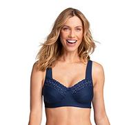 Miss Mary of Sweden Broderie Anglaise Non-Wired Bra for Women - Cotton Full Coverage Bra with Embroidery, Padded Straps, Up to I Cup, Plus Size Blue