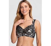 Miss Mary of Sweden Fauna Non-Wired Bra for Women - Full Coverage Wire-Free Bra with Lace & Mesh, Padded Straps for Comfort and Real Support, Plus Size Black