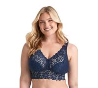 Miss Mary of Sweden Lace Dreams Non-Wired Longline Bra - Recycled Stretch Lace, Extra Support & Comfort 34D Dark Blue