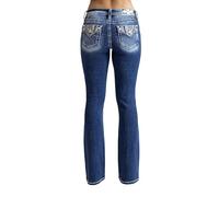 Miss Me - Womens 32" Intricate Wing Mid-Rise Bootcut Jeans, Color Dark Blue, Size: 28W x 32L