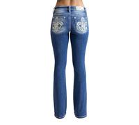Miss Me - Womens 32" Intricate Wing Mid-Rise Bootcut Jeans, Color Dark Blue, Size: 29W x 32L