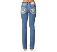Miss Me - Womens 32" Western Mid-Rise Slim Bootcut Jeans, Color Medium Blue, Size: 27W x 32L
