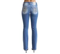 Miss Me - Womens 32" Wing Pocket Mid-Rise Bootcut Jeans, Color Dark Blue, Size: 26W x 32L