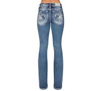 Miss Me - Womens Vernal Fleur De Lis Mid-Rise Bootcut Jeans, Color Medium Blue, Size: 27W x 32L
