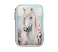 Depesche 13974 Miss Melody - Filled 2-Compartment Pencil Case in Light Blue with Horse Motif and Flowers, Pencil Case with Colouring Pencils, Scissors, Ruler and much more