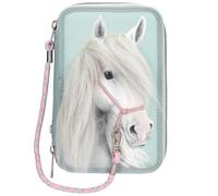 Miss Melody - Triple Pencil Case With Horse Head Application - Sage... NEW