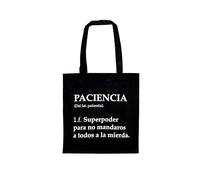 Miss Miserable Tote bag with definition of patience, Black with White Letters, Modern