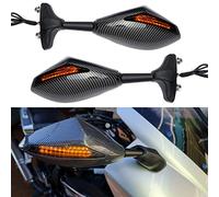 MISS MOLY Black Motorcycle Turn Signal Rearview Mirror with LED Arrow Indicator For CBR GSXR YZF (Carbon)
