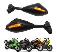 MISS MOLY Black Motorcycle Turn Signal Rearview Mirror with LED Arrow Indicator For CBR GSXR YZF(Matte Black+Smoke Lens)