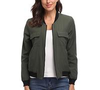 MISS MOLY Bomber Jacket Womens Flight Jackets Long Sleeve Zip Up Lightweight Casual Solid Quilted Coat Multi-Pocket Green XX-Large