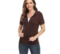 MISS MOLY Women's Short Sleeve Hoodie Full Zip Up Thin Cotton Slim Fit Sweatshirt Kanga Pocket Royal Blue - Blue - (20 UK/22 UK) X-Large