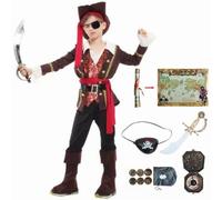 MISS & MR BM Kids Pirate Costume, Boys Deluxe Fancy Dress Up Set & Pirate Accessories for Halloween and Party Cosplay, Age 5-6 Years