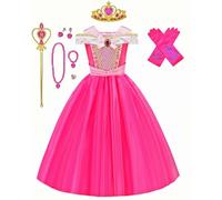 MISS & MR BM Sleeping Beauty Dress Up for Girls Princess Costumes Aurora Fancy Dress Set with Accessories for Party Birthday Halloween Cosplay Age 4-5 Years