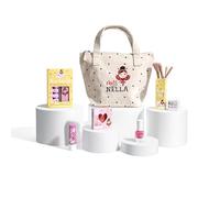 Miss Nella kids makeup & nail polish set for little girls, Hypoallergenic, Dermatologically tested, Non toxic, Canvas cosmetic bag, safe and fun (Girly Girl)