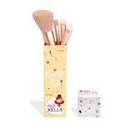 Miss Nella Make Up Brush Set for Kids, 4 kid size pink brushes, 2 eye shadow applicators, blush brush, blending brush, perfect for little hands