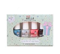 Miss Nella PARTY COLLECTION Glitter Nail Polish for kids, set of 4: black, clear, blue & pink Peel-off varnish for toddlers