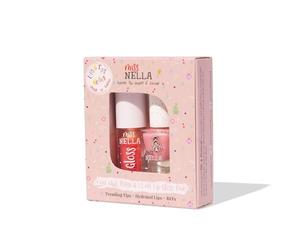 Miss Nella Pink Secret Lips & Tips duo- Scented Lip Gloss + Glitter Nail Polish for Kids with Peel-off, Water Based & Odour Free Formula