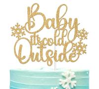 Miss Onederful Baby It's Cold Outside Cake Topper, Oh Baby/Little Sweet Snowflake Cake Decor, Winter Baby Shower/Gender Reveal/Birthday Party Decorations Supplies, Gold Glitter
