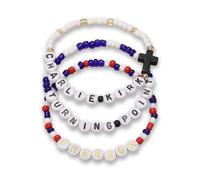 Miss Pink 3Pcs Charlie Kirk Bracelets Freedom Turning Point Charlie Kirk Merch Memorabilia Merchandise Shooting Hero Freedom Merch USA Bracelets Wristbands for Men Women, M, no gemstone