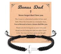 Miss Pink Cross Bracelet Gifts for Bonus Dad Son, Fathers Gifts for Men First Communion Confirmation Gift for Boys Teens Religious Christening Baptism Easter Basket Stuffers Jewelry for Him, S, Nickel
