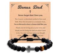 Miss Pink Cross Bracelet Gifts for Bonus Dad Son, Fathers Gifts for Men First Communion Confirmation Gift for Boys Teens Religious Christening Baptism Easter Basket Stuffers Jewelry for Him, S, Agate