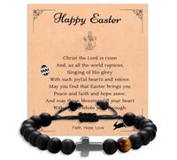 Miss Pink Cross Bracelet Gifts for Bonus Dad Son, Fathers Gifts for Men First Communion Confirmation Gift for Boys Teens Religious Christening Baptism Easter Basket Stuffers Jewelry for Him, S, Stone
