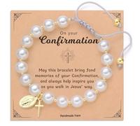 Miss Pink Initial First Holy Communion Confirmation Baptism Bracelets Gifts for Women Girls, Catholic First 1st Communion 14K Gold Pearl Cross Charm Bracelet Personalized A-Z for Goddaughter Niece, S