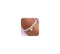 Miss Pink Initial Pearl Bracelet Flower Girl Bracelet Proposal Gifts for Girls, Dainty Gold Pearl Bracelets with Letter A-Z Personalized Name Jewelry Birthday Christmas Wedding Party Gift for Her, S