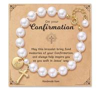 Miss Pink Personalized Confirmation Pearl Corss Bracelets Gifts for Women Catholic, Christian Confirmation Decorations Easter First Communion Religious Faith Jewelry for Goddaughter Niece, S, Nickel