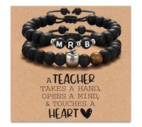 Miss Pink Personalized Teacher Appreciation Bracelet Gifts for Men, 2 Pcs Natural Stone Apple Beaded Bracelet Male Teacher Gift End of Year Christmas Valentines Day Present for Him, S, Stainless Steel