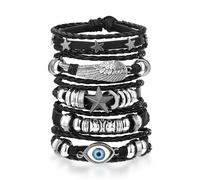 MISS RIGHT 20Pcs Braided Leather Bracelets for Men Women Wrap Cuff Bracelet Hemp Cords Ethnic Tribal Handmade Wrap Wristband Hippop Punk Casual Multi-Strand Layered Bracelets Set Adjustable Gifts, 6.5