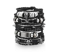 MISS RIGHT 20Pcs Braided Leather Bracelets for Men Women Wrap Cuff Bracelet Hemp Cords Ethnic Tribal Handmade Wrap Wristband Hippop Punk Casual Multi-Strand Layered Bracelets Set Adjustable Gifts, 6.5
