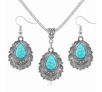 MISS RIGHT Boho Turquoise Jewelry with Dangle Earrings and Turquoise Necklace for Women Trendy, Handmade Bohemian Western Chunky Necklaces and Statement Earrings Aesthetic, 18.90 inch, Brass, Created