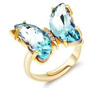 MISS RIGHT Butterfly Crystal Ring for Women Girls: 14K Gold Plated Vintage Boho Cute Finger Knuckle Adjustable Rings Aesthetic, Adjustable Size 6 to 9, Glass, Cubic Zirconia