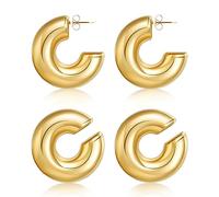 MISS RIGHT Chunky Gold Hoop Earrings and Ear Cuffs for Women Non Piercing, Hypoallergenic 18K Gold Plated Stainless Steel Thick Earrings Lightweight for Women Trendy Jewelry Gifts, Stainless Steel, No