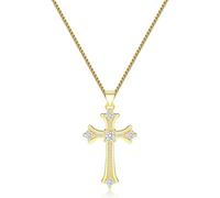 MISS RIGHT Cross Necklace 18K Gold Silver Plated Cubic Zirconia Cross Necklace for Women | Cross Face Pendant Necklace Trendy Stainless Steel Minimalist Jewelry Gift Gold Mens Cross Necklace, 16+2