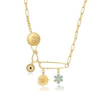 MISS RIGHT Dainty Gold Evil Eye Hamsa Hand Coin Lucky Charm Pendant Necklace for Women Trendy Vintage Paperclip Chain Sun Moon Clover Flower Chunky Charm Necklace Jewelry Gifts, 18.90 inches, Brass