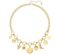 MISS RIGHT Dainty Gold Evil Eye Hamsa Hand Coin Lucky Charm Pendant Necklace for Women Trendy Vintage Paperclip Chain Sun Moon Clover Flower Chunky Charm Necklace Jewelry Gifts, 19.70 inches, Brass
