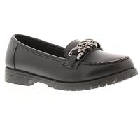 Miss Riot Amy Girls School Shoes - Loafer School Shoes for Girls with Stylish Chunky Link Chain Upper & Padded Sock for Added Comfort, Non-Slip PVC Sole Black 5 UK