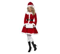 Smiffys Miss Santa Costume with Muff for Women, Red & White Christmas Fancy Dress Outfit with Jacket, Skirt, Belt, Hat & Faux Fur H& Muff - Classic Festive Costume for Ladies Xlarge