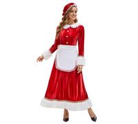 Miss Santa Fleece Costume,Deluxe Mrs Claus Costume Christmas Lingerie Dress Outfit With Cape Party Dresses For Women UK Plus Size Fancy Costumes Ms. Suit Cosplay (Red#1,XL)