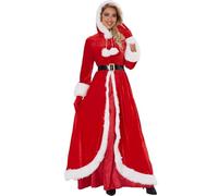 Miss Santa Fleece Costume,Santa Dress Up Costumes Xmas Outfit Cosplay Vintage 1950S 60S Rockabilly Christmas Elf Costume Funny Fancy Red With Cape Belt & Hat (Red#A,One Size)