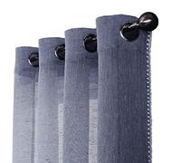 MISS SELECTEX Natural Linen Sheer Curtains - Bordered Semi-Sheer Drapes Textured Grommet Top Voile Window Curtains for Bedroom and Living Room, Denim Blue, 52x72 inches Long, Set of 2 Panels
