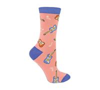Miss Sparrow 1 Pack Ladies Novelty Dusky Pink Guitar Bamboo Socks - Guitar (Pink) - 4-7 UK