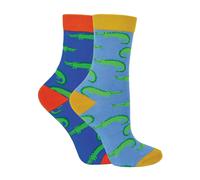Miss Sparrow 2 Pack Boys Animal Pattern Soft Breathable Bamboo Socks - Crocodiles - 4-6 Years