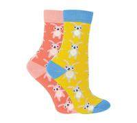 Miss Sparrow 2 Pack Girls Animal Pattern Soft Breathable Bamboo Socks - 2-3 Years - Rabbits